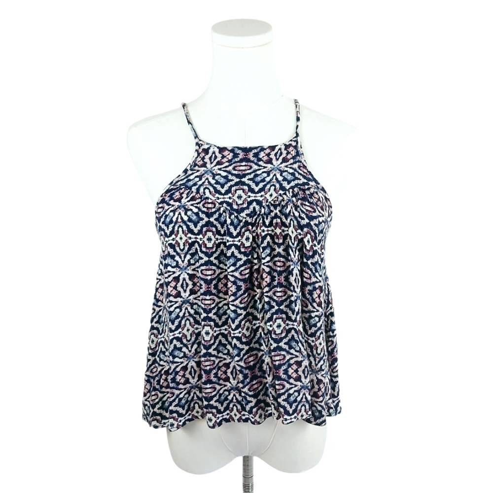 Aeropostale Geometric Halter Tank Top Multicolor Print Boho Rayon Summer XS